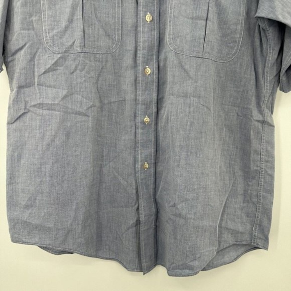 Casual Short-Sleeve Chambray Shirt - Light Blue - Picture 3 of 4